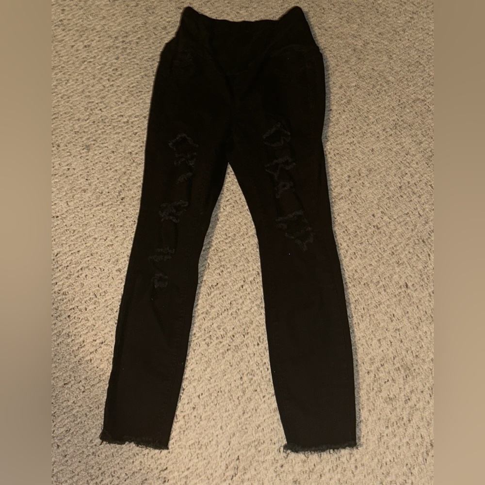 Black Distressed Maternity Skinny Jeans